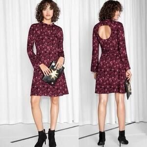 & Other Stories Dress Size 8 Red Leopard Print Pink Burgandy Key Hole Back NEW